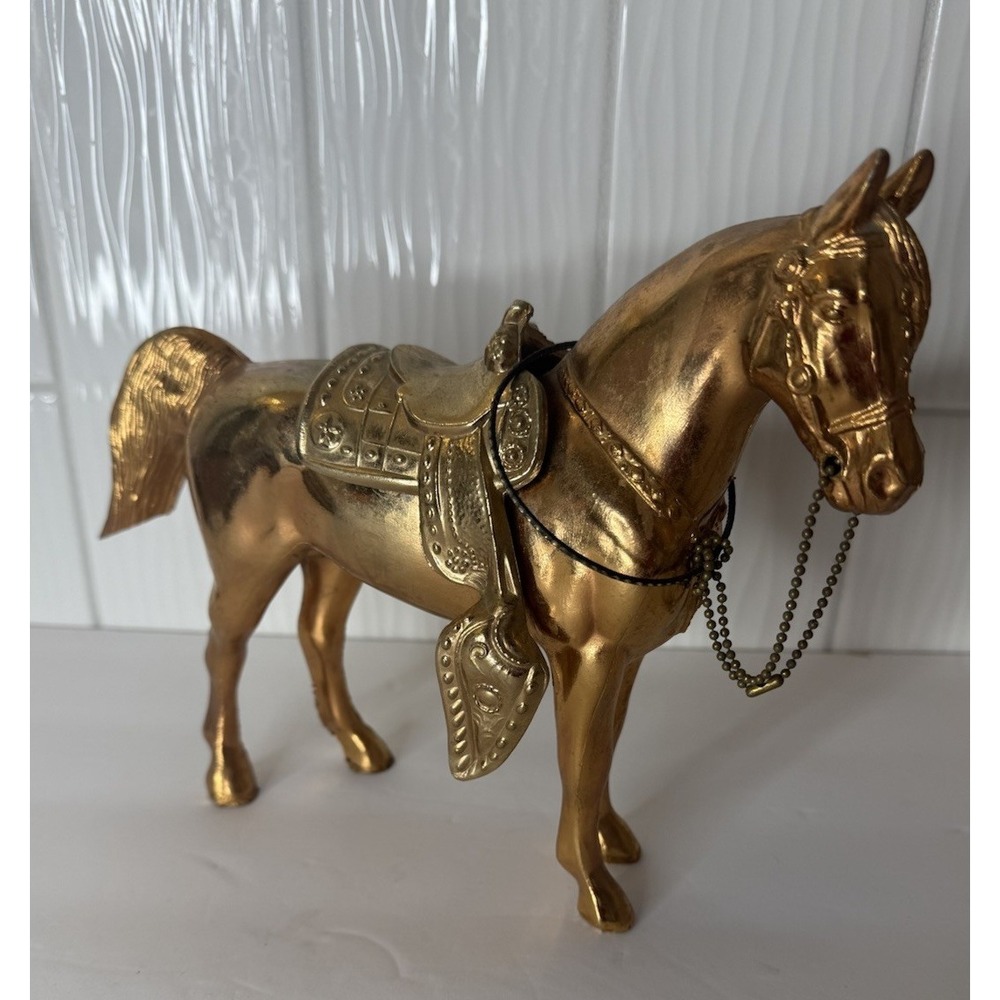 Vintage MCM Brass Like Western Style Horse w Saddle Nostalgic Americana Decor